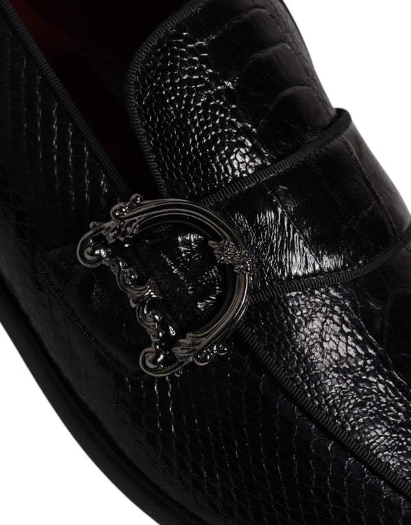 Schwarze Exotische Leder DG Logo Loafers Formelle Anzugschuhe