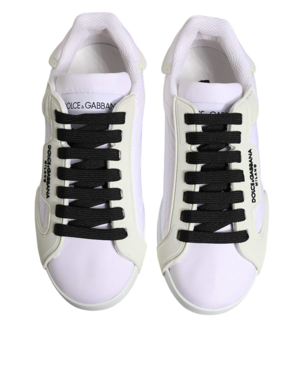 Weiße Nylon Leder Low Top Sneakers Schuhe