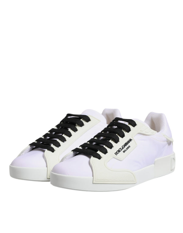 Weiße Nylon Leder Low Top Sneakers Schuhe