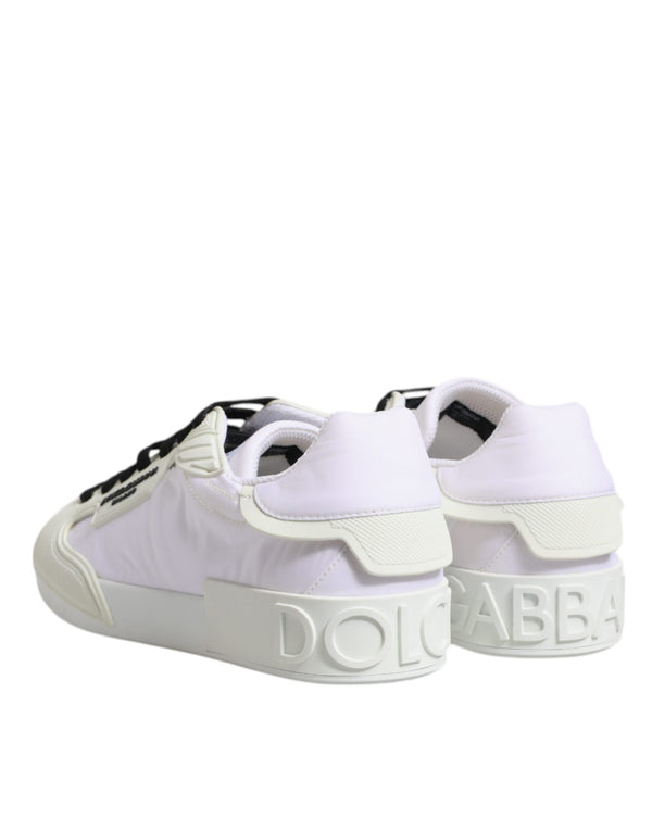 Weiße Nylon Leder Low Top Sneakers Schuhe