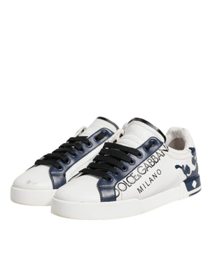 Weiß Blau Leder Crown Milano Turnschuhe Schuhe