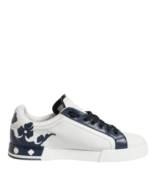 Weiß Blau Leder Crown Milano Turnschuhe Schuhe
