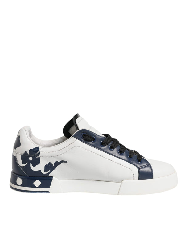 Weiß Blau Leder Crown Milano Turnschuhe Schuhe