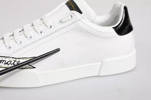 Weiße Leder Low Top Lace Up Sneakers Schuhe