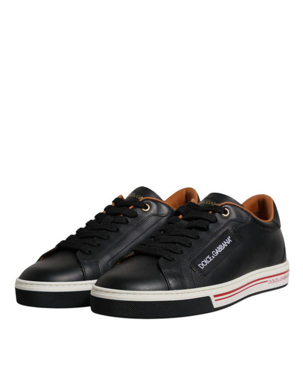 Schwarz Leder Low Top Männer Turnschuhe Schuhe