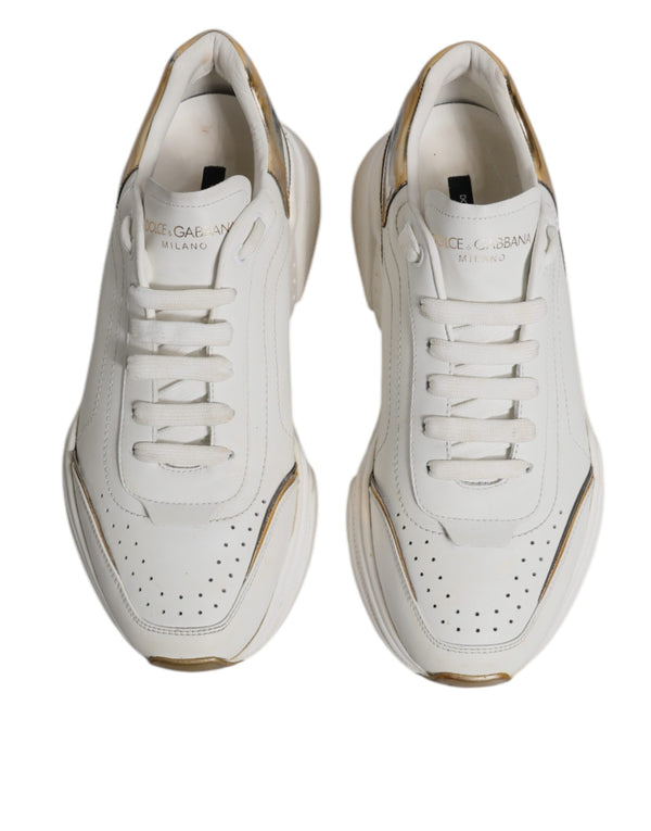 Weiß Gold DAYMASTER Leder Turnschuhe Schuhe