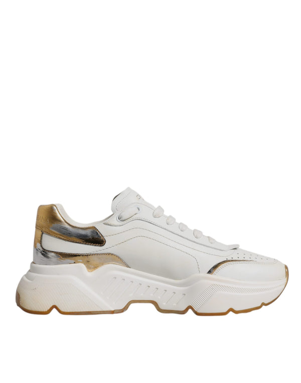 Weiß Gold DAYMASTER Leder Turnschuhe Schuhe