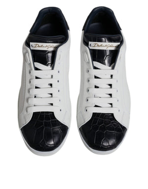 Weiß Schwarz Leder Portofino Turnschuhe Schuhe