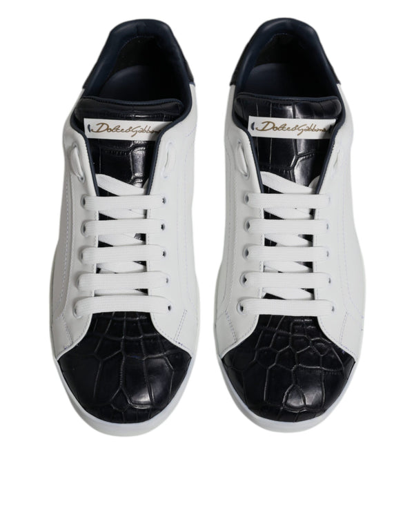 Weiß Schwarz Leder Portofino Turnschuhe Schuhe