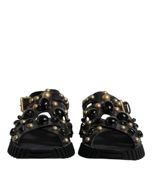 Schwarze Leder Nieten-Sandalen Schuhe