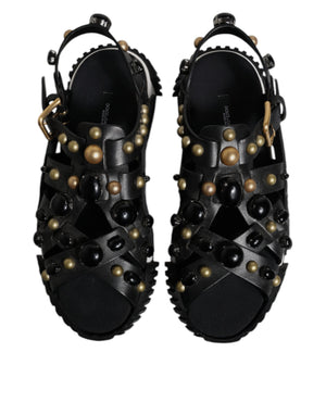 Schwarze Leder Nieten-Sandalen Schuhe