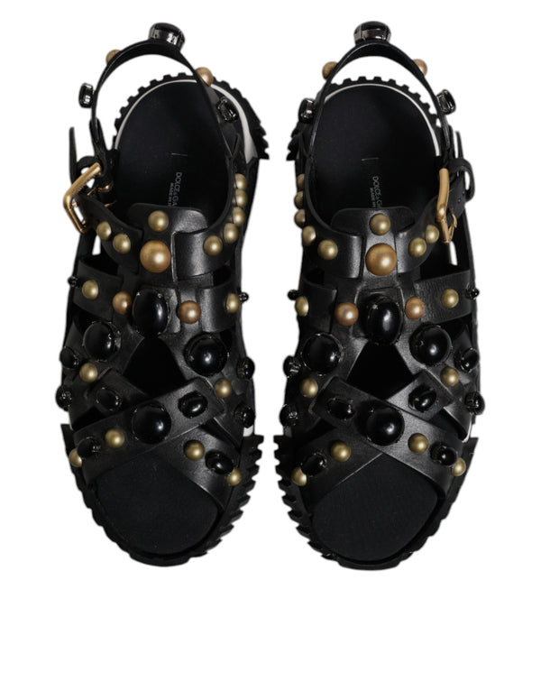 Schwarze Leder Nieten-Sandalen Schuhe