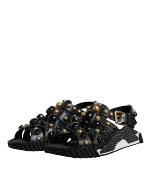 Schwarze Leder Nieten-Sandalen Schuhe