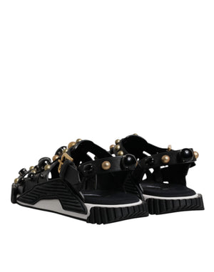 Schwarze Leder Nieten-Sandalen Schuhe