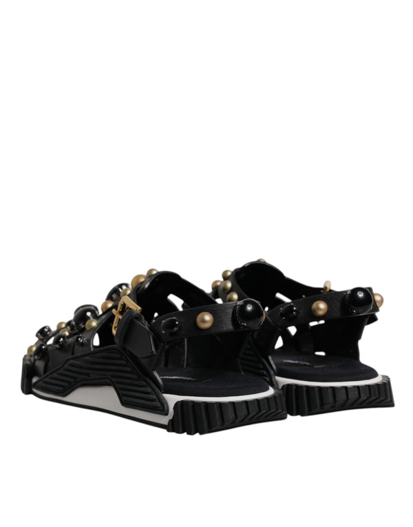 Schwarze Leder Nieten-Sandalen Schuhe