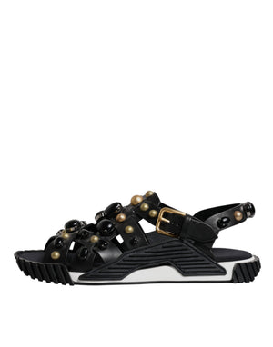 Schwarze Leder Nieten-Sandalen Schuhe