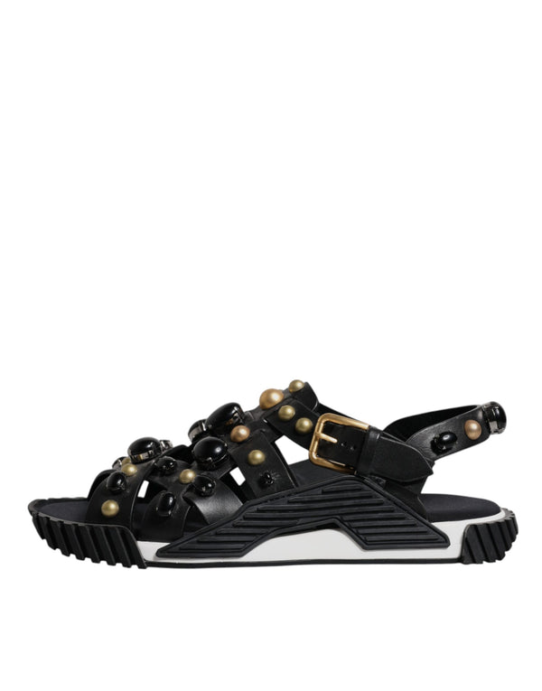 Schwarze Leder Nieten-Sandalen Schuhe