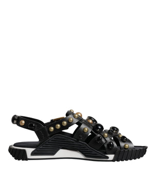 Schwarze Leder Nieten-Sandalen Schuhe