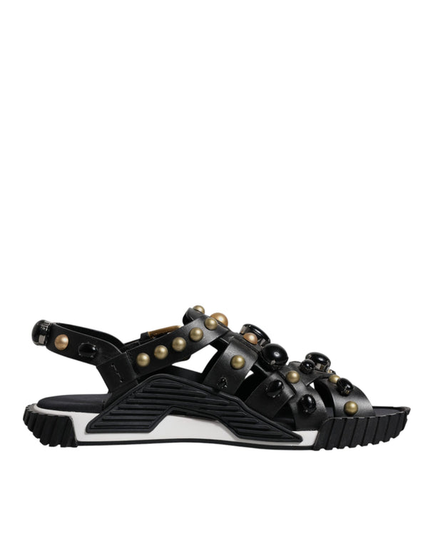 Schwarze Leder Nieten-Sandalen Schuhe