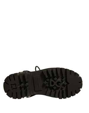 Schwarze Leder Nieten-Trekkingstiefel Schuhe