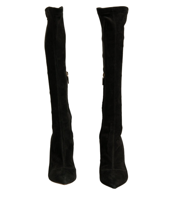 Schwarze Wildleder Stiletto Kniehohe Stiefel Schuhe