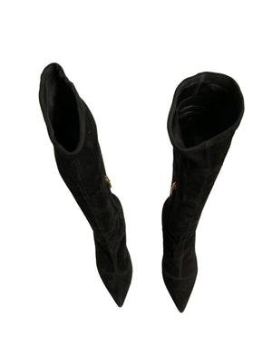 Schwarze Wildleder Stiletto Kniehohe Stiefel Schuhe