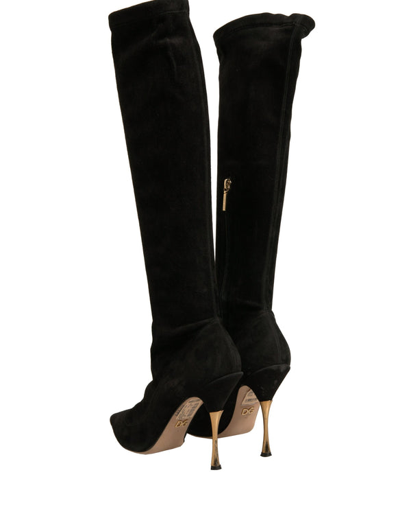 Schwarze Wildleder Stiletto Kniehohe Stiefel Schuhe