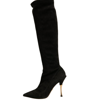 Schwarze Wildleder Stiletto Kniehohe Stiefel Schuhe