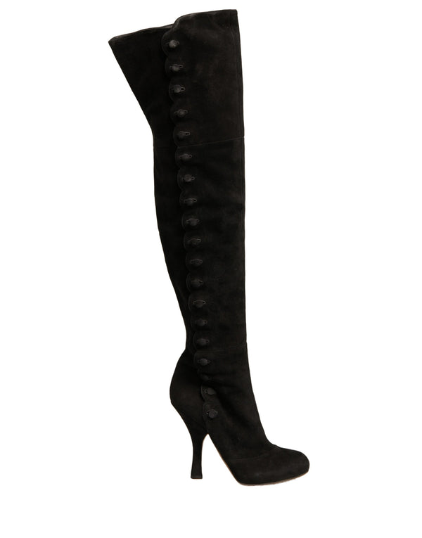 Schwarze Wildleder Absätze Kniehohe Stiefel Schuhe