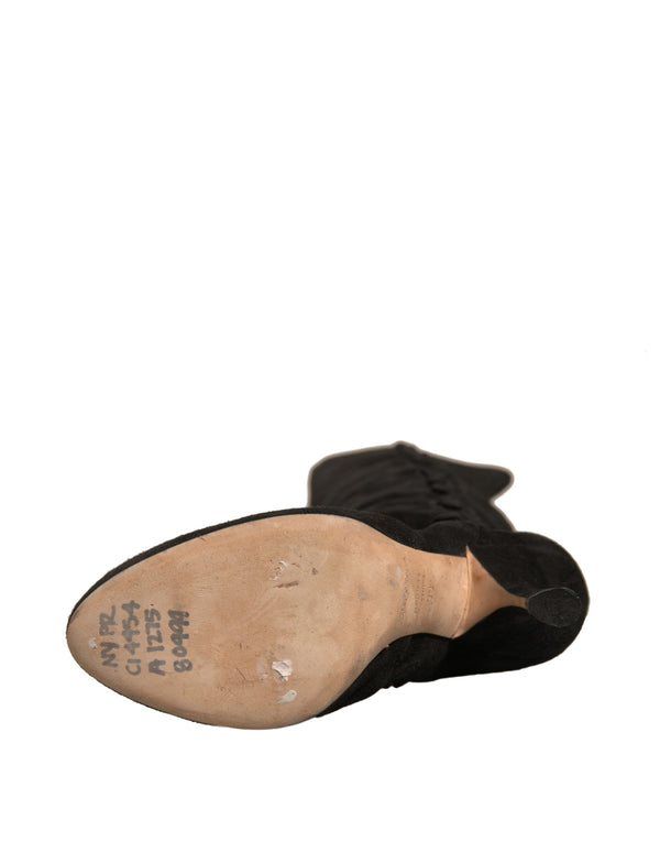 Schwarze Wildleder Absätze Kniehohe Stiefel Schuhe