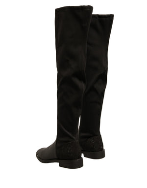 Schwarz Leder Wildleder Flats Hohe Stiefel Schuhe