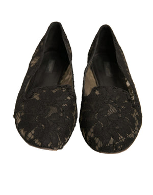Schwarz Taormina Spitze Slip On Flats Schuhe