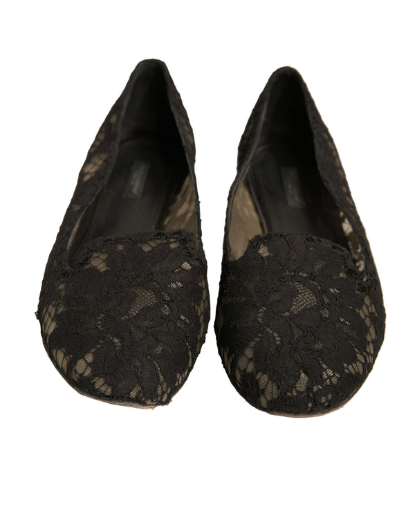 Schwarz Taormina Spitze Slip On Flats Schuhe