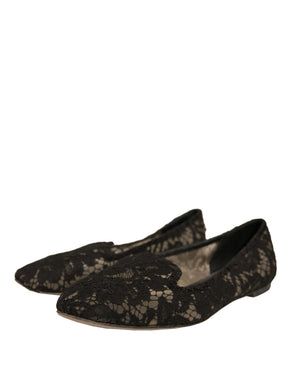 Schwarz Taormina Spitze Slip On Flats Schuhe