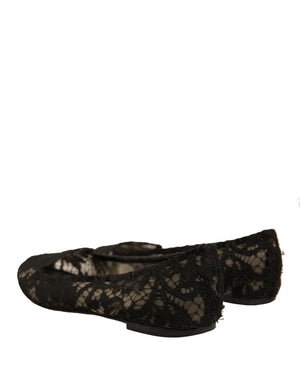 Schwarz Taormina Spitze Slip On Flats Schuhe