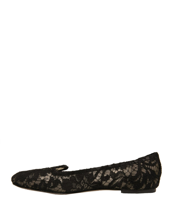 Schwarz Taormina Spitze Slip On Flats Schuhe