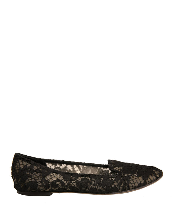 Schwarz Taormina Spitze Slip On Flats Schuhe