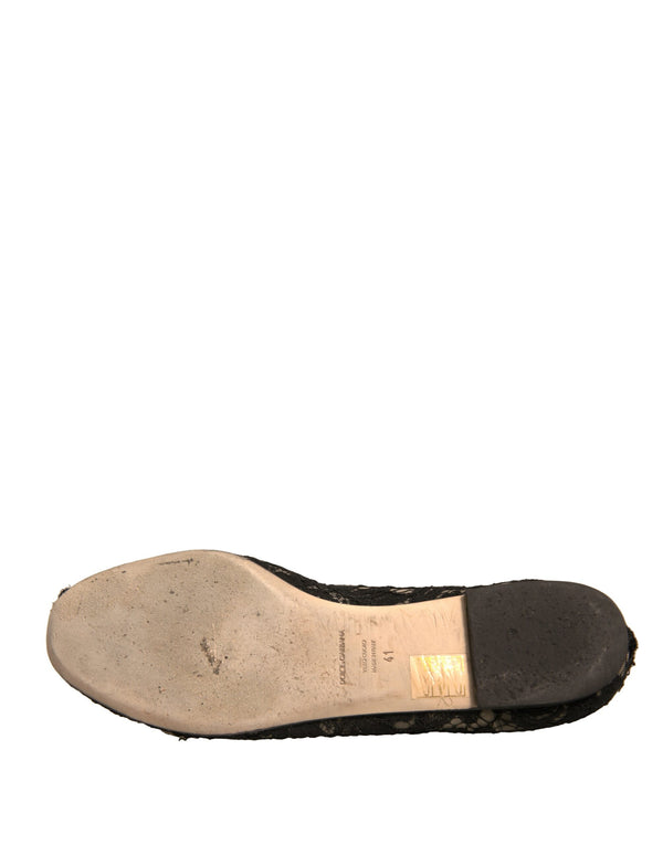 Schwarz Taormina Spitze Slip On Flats Schuhe