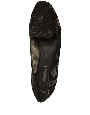 Schwarz Taormina Spitze Slip On Flats Schuhe