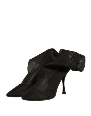 Schwarz Seide Mesh Socke Stil Heels Stiefel Schuhe