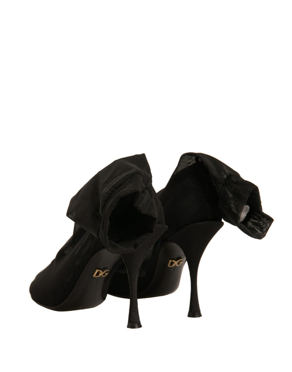 Schwarz Seide Mesh Socke Stil Heels Stiefel Schuhe
