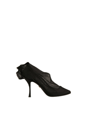 Schwarz Seide Mesh Socke Stil Heels Stiefel Schuhe
