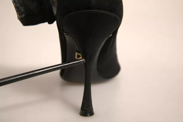 Schwarz Seide Mesh Socke Stil Heels Stiefel Schuhe