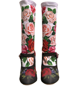 Schwarz Floral Socken Kristall Stiefel Jersey Schuhe