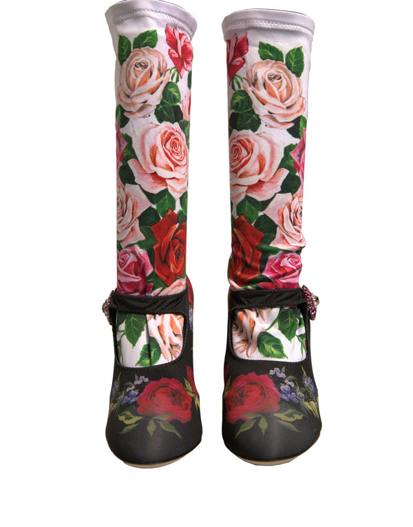 Schwarz Floral Socken Kristall Stiefel Jersey Schuhe