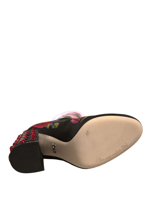 Schwarz Floral Socken Kristall Stiefel Jersey Schuhe