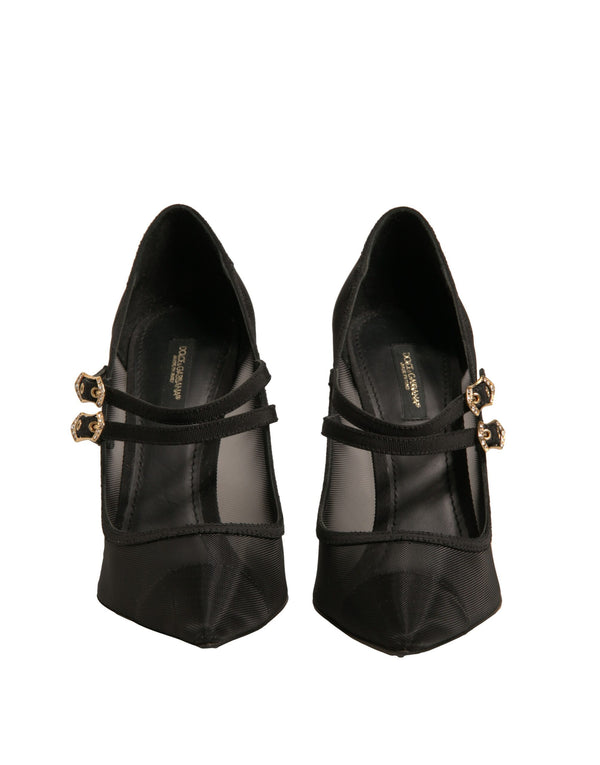 Schwarz Mesh Mary Jane High Heels Pumps Schuhe
