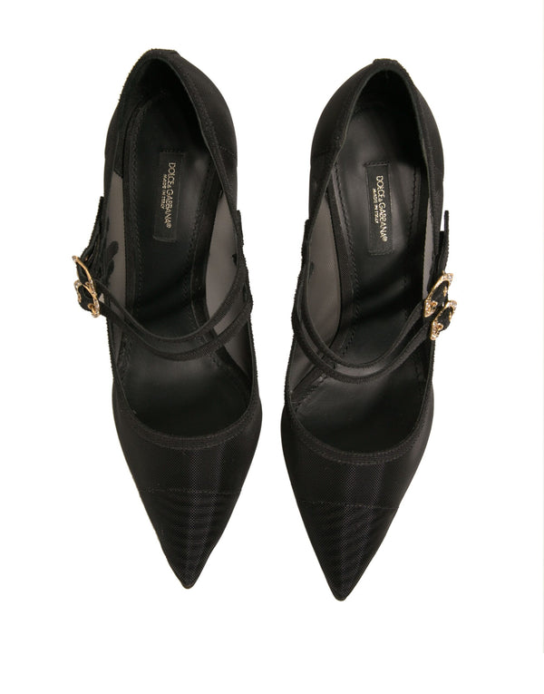 Schwarz Mesh Mary Jane High Heels Pumps Schuhe