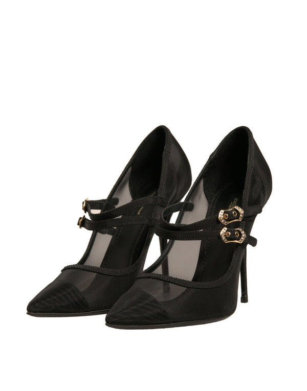 Schwarz Mesh Mary Jane High Heels Pumps Schuhe
