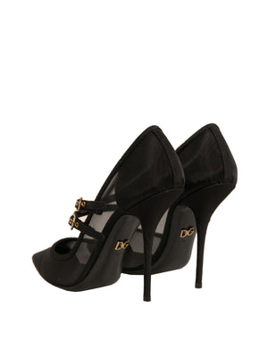 Schwarz Mesh Mary Jane High Heels Pumps Schuhe
